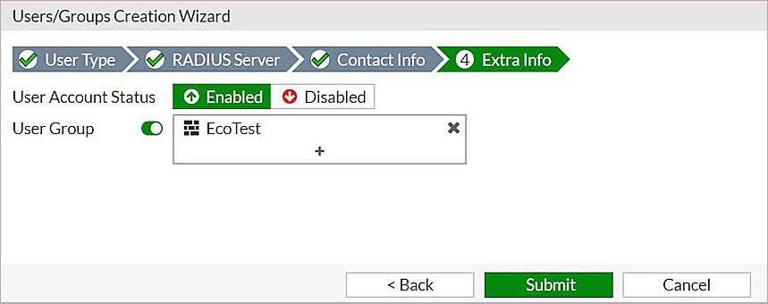 Screenshot of the group for the RADIUS user